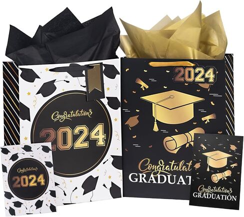 WRAPAHOLIC 16.5" Extra Large 2024 Graduation Gift Bag with Card and Tissue Paper -2 Pack Pink Gold Class of 2024 in Saudi Arabia