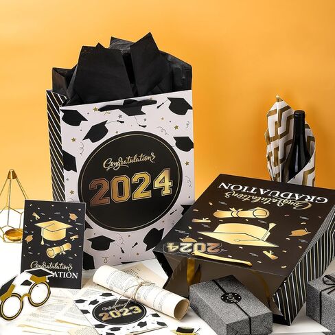 WRAPAHOLIC 16.5" Extra Large 2024 Graduation Gift Bag with Card and Tissue Paper -2 Pack Pink Gold Class of 2024 in Saudi Arabia