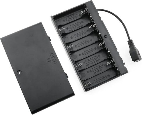حامل بطارية AA أسود 8 × 1.5 فولت 12 فولت صندوق بطارية AA مع قابس أنثى USB DIY حامل بطارية حزم بطاريات حافظة بنك طاقة سلكي مفتاح تشغيل/إيقاف مع غطاء in Saudi Arabia