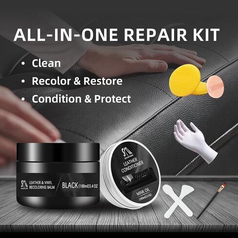 Black Leather Recoloring Balm, Leather Color Restorer, Leather Scratch Repair, Leather Balm, Black Leather Paint, Leather Sofa Stain Remover for Couch, Furniture and Car Seat in Saudi Arabia