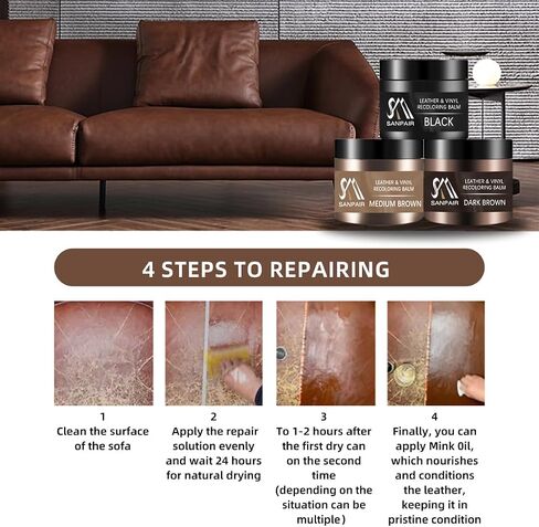 Black Leather Recoloring Balm, Leather Color Restorer, Leather Scratch Repair, Leather Balm, Black Leather Paint, Leather Sofa Stain Remover for Couch, Furniture and Car Seat in Saudi Arabia