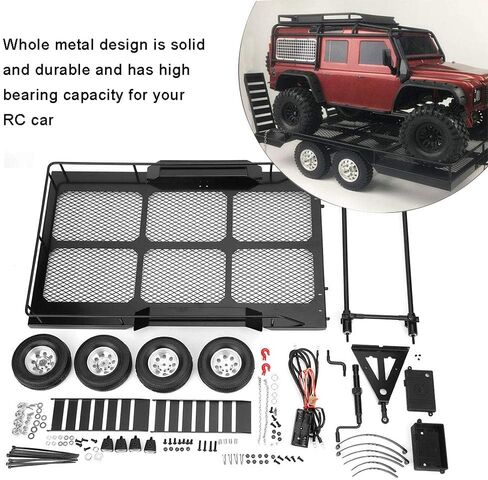 مقطورة سيارة Tbest 1/10 RC، ملحق مقطورة سيارة معدنية مع أربعة إطارات تناسب سيارة TRX4 1/10 RC in Saudi Arabia