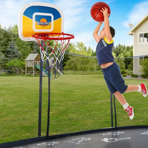 Trampoline Basketball Hoop, Teenager Basketball Hoop for Trampoline with Pump and 2 Mini Ball, Fit for Straight Pole in Kuwait