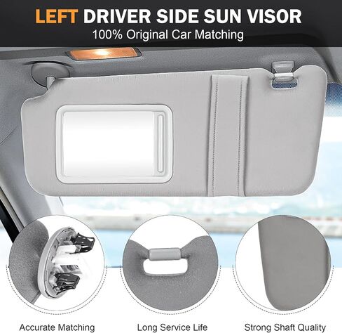Left Driver Side Sun Visor with Light Fit for Toyota Camry 2007 2008 2009 2010 2011 Gray Replace # 74320-06780-B 74320-33B81-B0 in Saudi Arabia