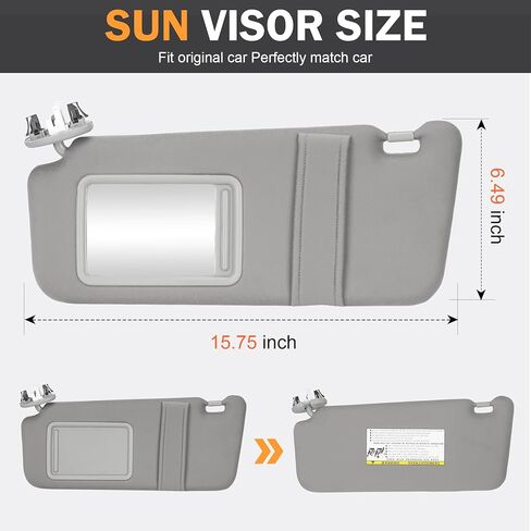 Left Driver Side Sun Visor with Light Fit for Toyota Camry 2007 2008 2009 2010 2011 Gray Replace # 74320-06780-B 74320-33B81-B0 in Saudi Arabia