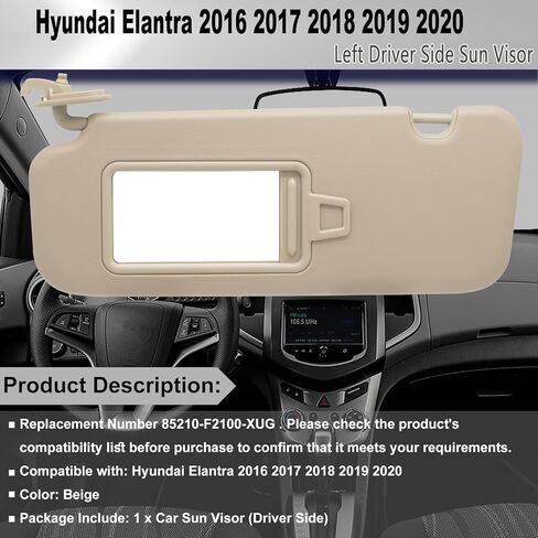 Driver Left & Passenger Right Sun Visor Compatible with Hyundai Elantra 2016-2020 without Sunroof Replaces# 85210-F2100-TTX 85220-F2100-TTX Color Gray in Kuwait