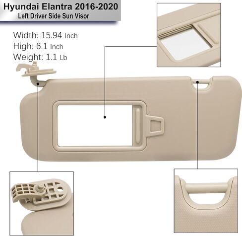 Driver Left & Passenger Right Sun Visor Compatible with Hyundai Elantra 2016-2020 without Sunroof Replaces# 85210-F2100-TTX 85220-F2100-TTX Color Gray in Kuwait