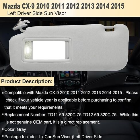 واقي الشمس للسائق الأيسر من NHILES متوافق مع Mazda CX-9 2010-2015 رقم استبدال واقي الشمس TD11-69-320C-75 TD12-69-320C-75 اللون: بيج in Kuwait