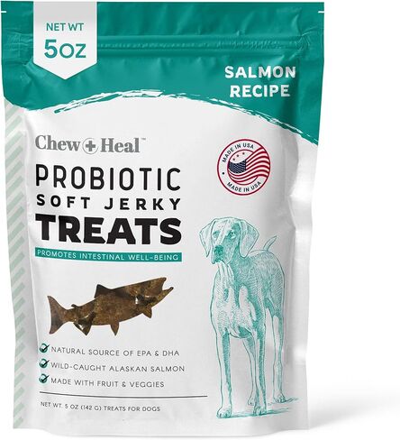 مضغ + شفاء مختبرات بروبيوتيك سمك السلمون المقدد للكلاب - 12 أونصة من سمك السلمون المقدد لصحة الجهاز الهضمي - مصنوع من سمك السلمون البري في ألاسكا، والتفاح، واليقطين، وبروتين البازلاء، والمزيد - صنع في الولايات المتحدة الأمريكية in Kuwait