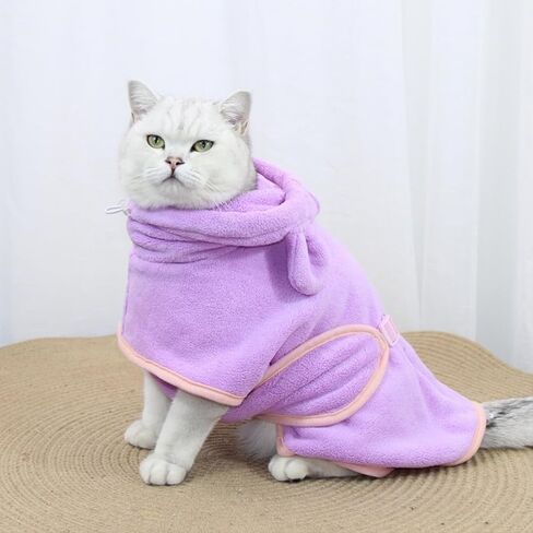 Dog Drying Coat with Hood, Adjustable Soft Wrap Bathrobe with Buckle, Super Absorbent Fast Drying Tower for Small, Medium, Large Dog Cats (X-Large, Purple) in Saudi Arabia