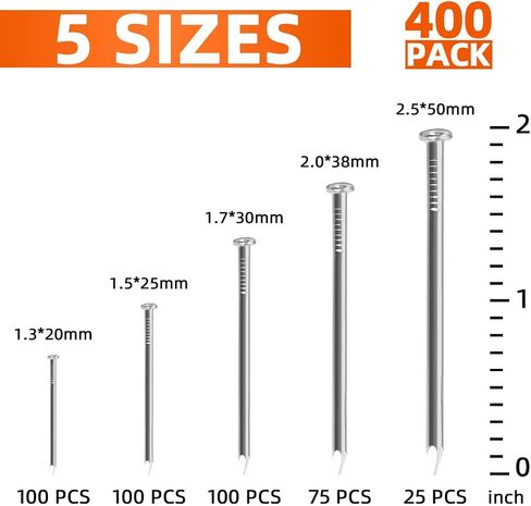 5 Sizes Black Hardware Nails Assortment Kit, Picture Hanging Nails, Finishing Nails, Wood Nails, Wall Nails for Hanging, Small Nails, 400 PCS in Saudi Arabia