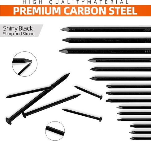 5 Sizes Black Hardware Nails Assortment Kit, Picture Hanging Nails, Finishing Nails, Wood Nails, Wall Nails for Hanging, Small Nails, 400 PCS in Saudi Arabia