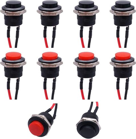 Weideer 5 قطع 16 مم مفتاح زر ضغط لحظي SPST AC250V/3A AC125V/6A ON Off 2 دبوس مفتاح بلاستيكي دائري صغير ذاتي إعادة الضبط (5 ألوان) مع أسلاك ملحومة مسبقًا R13-507-5-X in Saudi Arabia