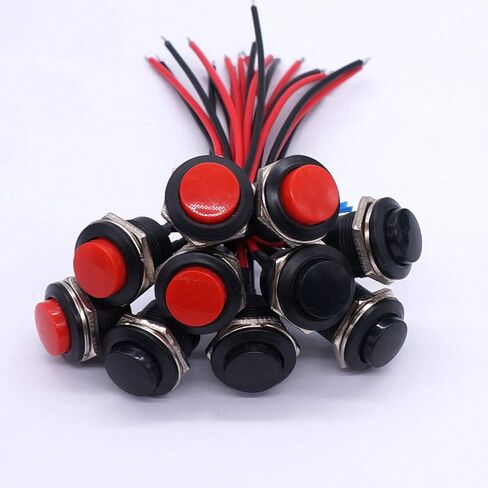 Weideer 5 قطع 16 مم مفتاح زر ضغط لحظي SPST AC250V/3A AC125V/6A ON Off 2 دبوس مفتاح بلاستيكي دائري صغير ذاتي إعادة الضبط (5 ألوان) مع أسلاك ملحومة مسبقًا R13-507-5-X in Saudi Arabia