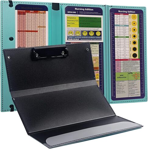حافظة للتمريض قابلة للطي، حافظة قابلة للطي مع أوراق الغش لطبعة التمريض، 3 طبقات حافظة للممرضات مع مشبك منخفض ومشبك قلم جيب حافظة ثلاثية الطي للطلاب والممرضات والأطباء، نعناع in Kuwait