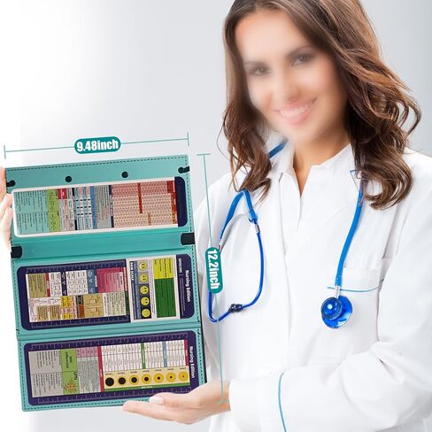 حافظة للتمريض قابلة للطي، حافظة قابلة للطي مع أوراق الغش لطبعة التمريض، 3 طبقات حافظة للممرضات مع مشبك منخفض ومشبك قلم جيب حافظة ثلاثية الطي للطلاب والممرضات والأطباء، نعناع in Kuwait