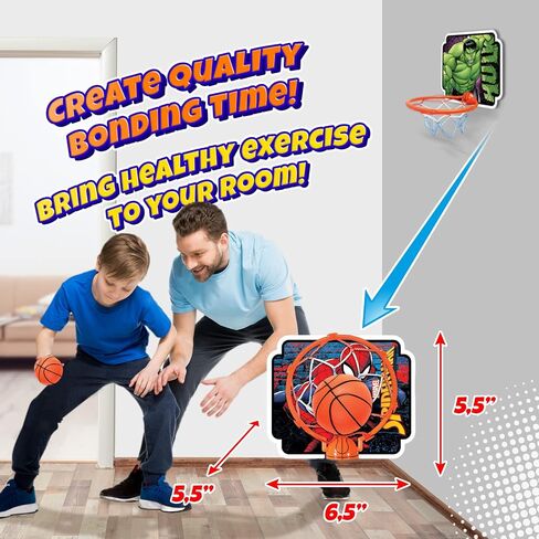 JA-RU Marvel Legends Basketball Hoop Indoor Set with Ball (3 Units Assorted) Superhero Avengers Spiderman Black Panther & Hulk Basket Ball Goal Net. Self Adhesive for Wall or Door. Spid-6822-3s in Saudi Arabia