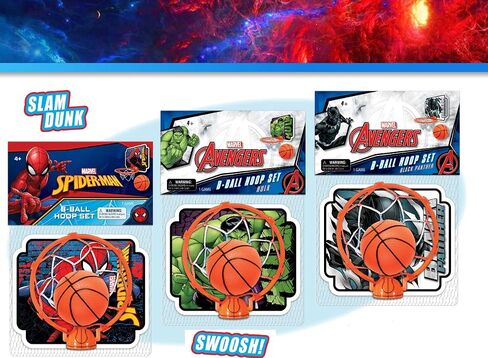 JA-RU Marvel Legends Basketball Hoop Indoor Set with Ball (3 Units Assorted) Superhero Avengers Spiderman Black Panther & Hulk Basket Ball Goal Net. Self Adhesive for Wall or Door. Spid-6822-3s in Saudi Arabia