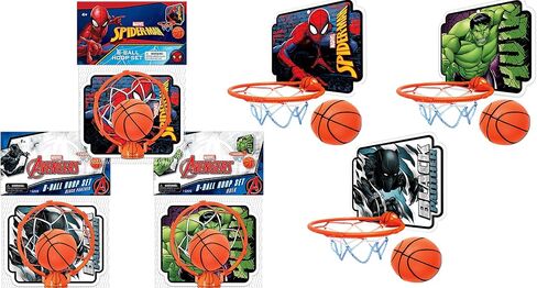 JA-RU Marvel Legends Basketball Hoop Indoor Set with Ball (3 Units Assorted) Superhero Avengers Spiderman Black Panther & Hulk Basket Ball Goal Net. Self Adhesive for Wall or Door. Spid-6822-3s in Saudi Arabia