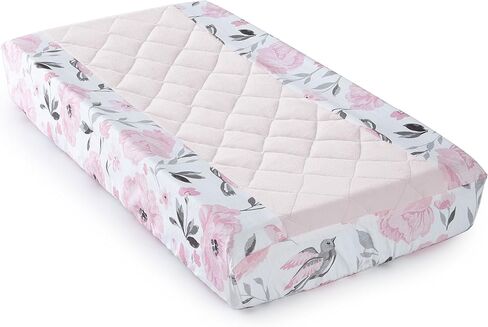 Levtex Baby - Elise Diaper Changing Pad Cover - Fits Most Standard Changing Pads - Floral Birds - Pink, Grey, and White - Nursery Accessories - Plush in Saudi Arabia