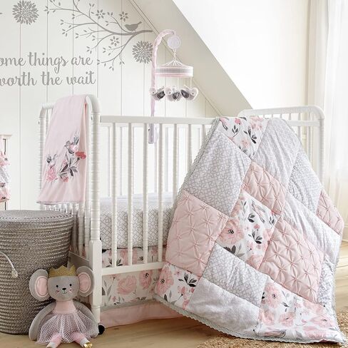 Levtex Baby - Elise Diaper Changing Pad Cover - Fits Most Standard Changing Pads - Floral Birds - Pink, Grey, and White - Nursery Accessories - Plush in Saudi Arabia