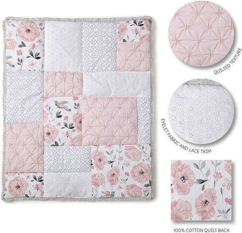 Levtex Baby - Elise Diaper Changing Pad Cover - Fits Most Standard Changing Pads - Floral Birds - Pink, Grey, and White - Nursery Accessories - Plush in Saudi Arabia