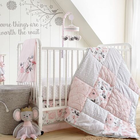 Levtex Baby - Elise Diaper Changing Pad Cover - Fits Most Standard Changing Pads - Floral Birds - Pink, Grey, and White - Nursery Accessories - Plush in Saudi Arabia