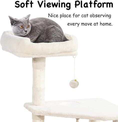 Hawsaiy Multi Level 51 inch Cat Tree Tower for Indoor Cat with Cat Condo, Scratching Sisal Posts,Hammock, Ladder and Feeding Bowl Beige in Saudi Arabia