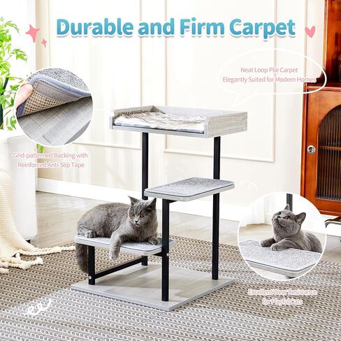 برج شجرة القطط مقاس 27 بوصة من Made4Pets، خطوات تسلق شجرة القطط الصغيرة للقطط الداخلية، شجرة نشاط متعددة المستويات مع جثم علوي، 3 خطوات، وسادة وحصائر مضادة للانزلاق in Kuwait