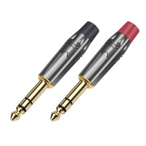 2PCS Stereo Jack 6.35MM Male Plug Wire Connector Microphone MIC 6.3MM Plug Audio Video DIY(1xBlack 1xRed) in Kuwait