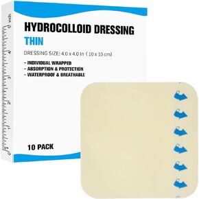 10 Pack Hydrocolloid Wound Dressing 4x4 Inch, Ultra Thin Patch Bandage with Self-Adhesive, Waterproof Wound Dressing for Bed Sore, Minor Burn, Cut, Abrasions,Blister and Acne Care in Kuwait