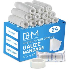D&H Medical Pack of 24 Gauze Bandage Roll 4 Inches x 4 Yards - Medical Gauze Wrap for Wounds Care - Easy to Use Cotton Gauze Rolls for Hand Wrap Dressing Ankles & Knees in Kuwait