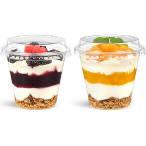 50 Pack 9 oz Plastic Dessert Cups with Lids, Small Plastic Yogurt Parfait Cups, Mini Round Party Serving Cup for Pudding, Fruit, Cake, Appetizer, Dessert Shot Glasses in Saudi Arabia