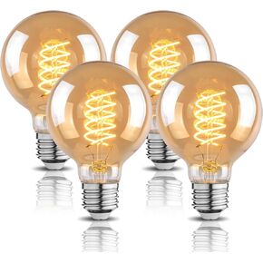 G25 Globe LED Edison Light Bulbs, 6W Equivalent to 60W, 2500K Warm White Flexible Spiral Filament Light Bulbs, Dimmable Vintage LED Bulb, G80 Antique Edison Bulbs, Amber Glass, E26, 4 Pack in Saudi Arabia