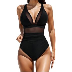 SHENHE Women's One Piece Swimsuit Sexy Mesh Tummy Control Bathing Suit Slimming V Neck Swimwear in Kuwait