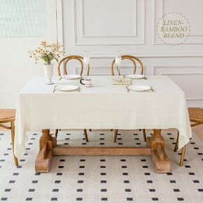Linen World Linen Tablecloth 90x90 Inch, Square Tablecloth Luxury Texture & Linen Look – Soft, Cool & Breathable Linen Blend Tablecloth for Dining, Kitchen, Outdoor, Easter-Creamy White in Saudi Arabia