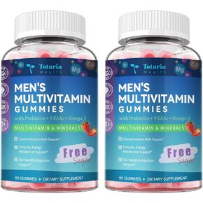 Totaria Sugar Free Men's Multivitamin Gummy with Omega 3, Probiotics, EAAs, Daily Methylated Vitamin B Complex w/Lycopene, Zinc, Support Energy Metabolism, Immune, Heart, Strawberry Flavor, 60 Ct in Saudi Arabia