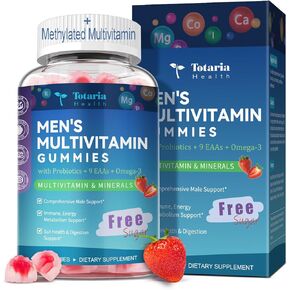 Totaria Sugar Free Men's Multivitamin Gummy with Omega 3, Probiotics, EAAs, Daily Methylated Vitamin B Complex w/Lycopene, Zinc, Support Energy Metabolism, Immune, Heart, Strawberry Flavor, 60 Ct in Saudi Arabia