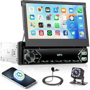Single Din Flip Out Stereo Touchnens Stereo ، استريو سيارة 7 بوصات مع استقبال صوت Bluetooth Car ، كاميرا احتياطية ، راديو FM/Link/USB/AUX/TF/Type-C الشحن السريع in Kuwait