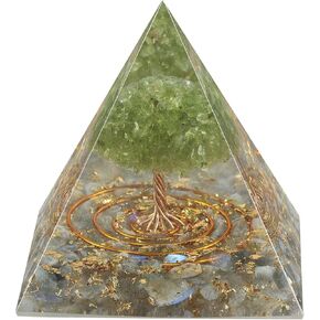 Peridot Crystal Stones Tree of Life Orgone Pyramid Positive Energy Protection Generator for Healing Chakra Resin Vastu Home Decor, Labradorite in Kuwait