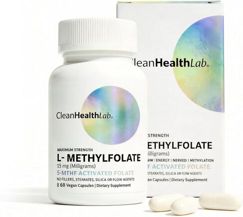CleanHealthLab L-Methylfolate 15mg، 5-MTHF حمض الفوليك النشط - مكملات فيتامين B9 الميثيلية ذات الفعالية القصوى - دعم صحة الدماغ والطاقة والأعصاب والميثيل بدون مواد حشو (120 عددًا) in Kuwait