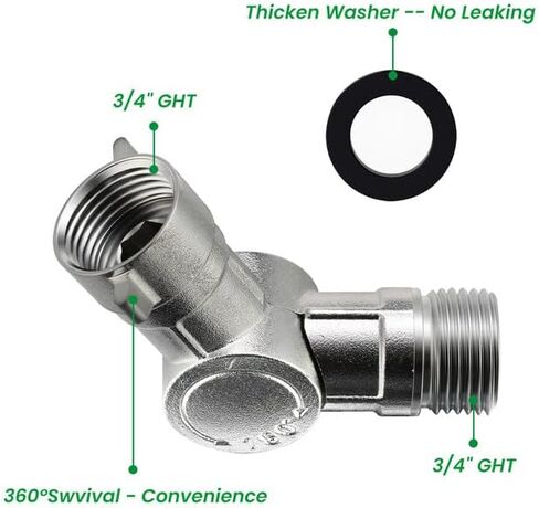 موصل دوار معدني قابل للتعديل من Watflow 180 درجة و360 درجة، نحاس متين ومطلي بالكروم، يمنع الالتواء والالتواء - متوافق مع خراطيم الحدائق القياسية بالولايات المتحدة الأمريكية in Kuwait