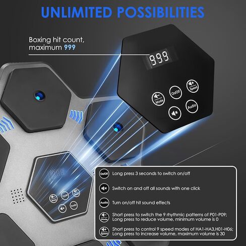 Music Boxing Machine with Blue Light Music and LED Lights for Home Gym Use by Adults and Children (Gray) in Saudi Arabia
