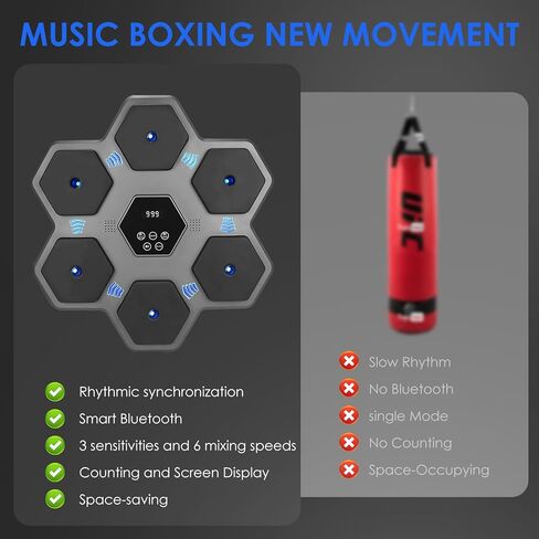 Music Boxing Machine with Blue Light Music and LED Lights for Home Gym Use by Adults and Children (Gray) in Saudi Arabia