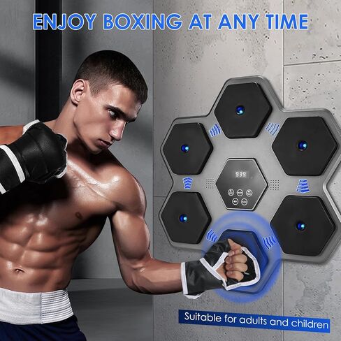 Music Boxing Machine with Blue Light Music and LED Lights for Home Gym Use by Adults and Children (Gray) in Saudi Arabia