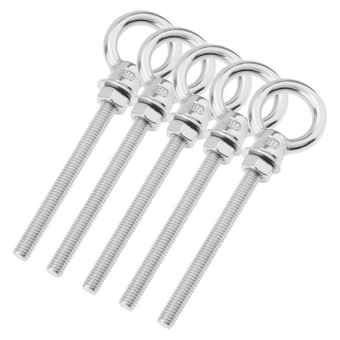 5 Pack M6 Eye Bolt, 1/4"x 2.4" 316 Stainless Steel Marine Grade Threaded Eyebolts, Lifting Ring Threaded Eyebolts with Nuts Washers, Shoulder Eye Bolt in Saudi Arabia