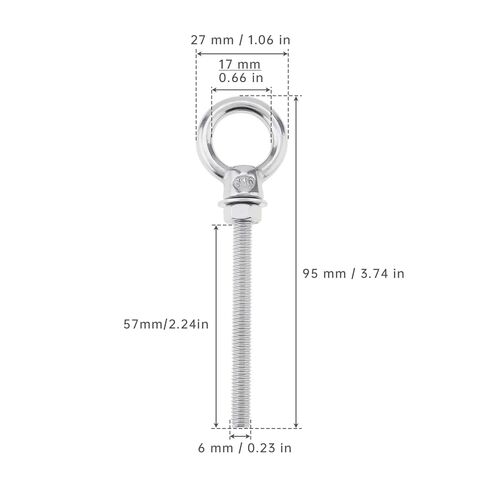 5 Pack M6 Eye Bolt, 1/4"x 2.4" 316 Stainless Steel Marine Grade Threaded Eyebolts, Lifting Ring Threaded Eyebolts with Nuts Washers, Shoulder Eye Bolt in Saudi Arabia