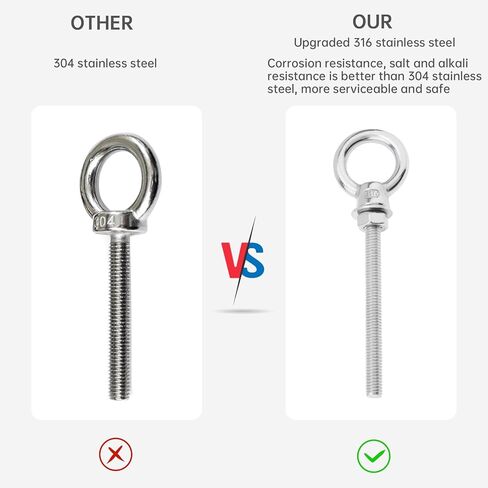 5 Pack M6 Eye Bolt, 1/4"x 2.4" 316 Stainless Steel Marine Grade Threaded Eyebolts, Lifting Ring Threaded Eyebolts with Nuts Washers, Shoulder Eye Bolt in Saudi Arabia