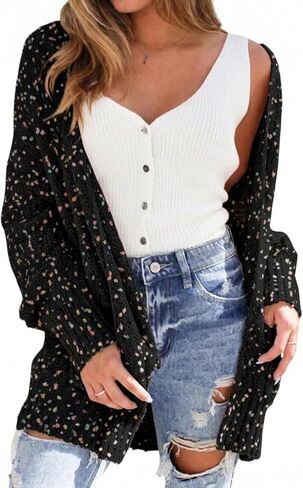 SELINK Women's Cardigan Sweater Casual Confetti Rib Knit Long Sleeve Cardigan Daily Outwear in Saudi Arabia