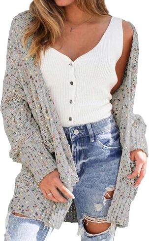 SELINK Women's Cardigan Sweater Casual Confetti Rib Knit Long Sleeve Cardigan Daily Outwear in Saudi Arabia